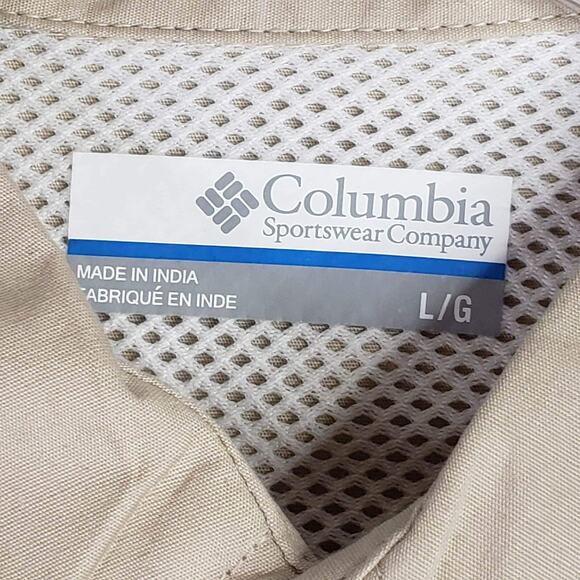 Columbia Shirt PFG Men's Large Beige Button Up Short Sleeve Vented Fishing - Picture 9 of 11